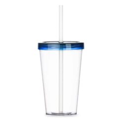 COPO C/ TAMPA E CANUDO  SPX-P@14505-TRA/AZU NA COR TRANSPARENTE