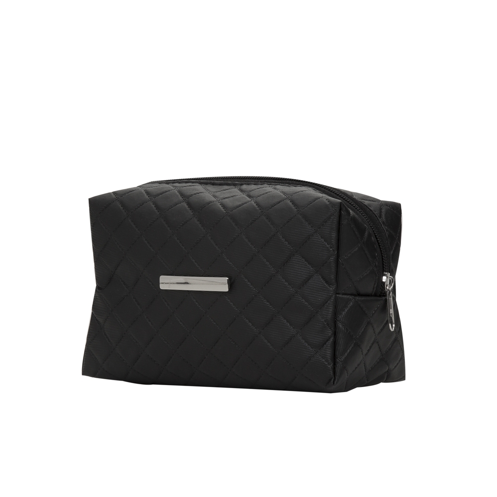 NECESSAIRE PUFF MATELASSÊ C/ DETALHE PRATA  SPX-13295-PRE NA COR PRETO