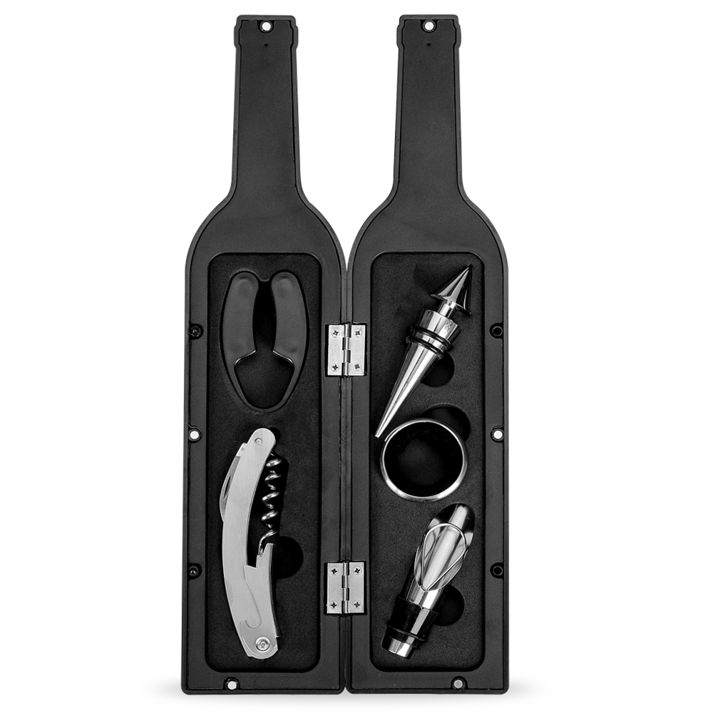 KIT VINHO 5PÇS FORMATO GARRAFA SPX-11870-PRE NA COR PRETO